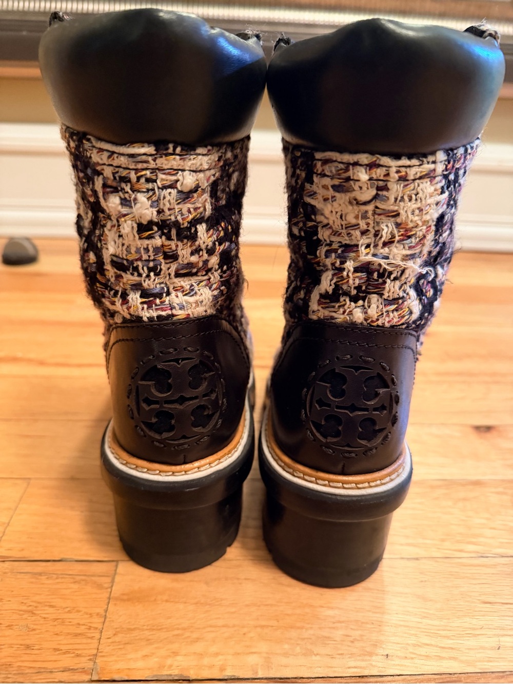 Tory Burch Miller Tweed Lace-Up Ankle Boots – Black Multi